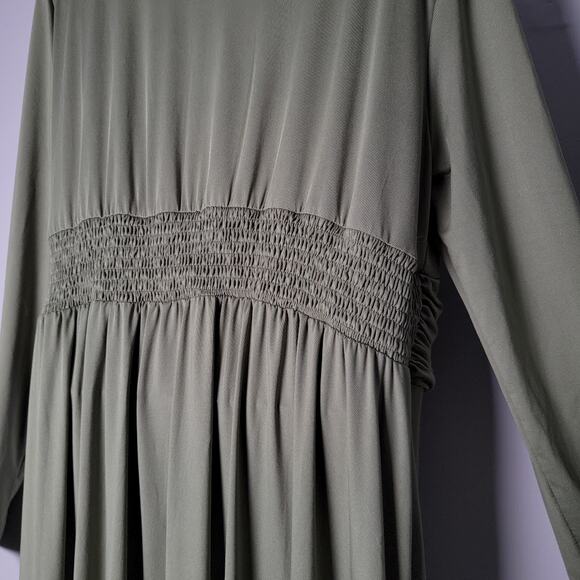 Baltic Born Arianna 3X Maxi Dress Deep V Neck Long Sleeve Olive Green Gown - Picture 5 of 9